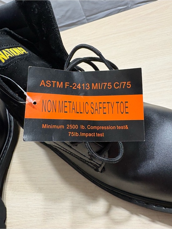 National Black Leather Lace-Up Composite Toe Work Boots NWOTB
